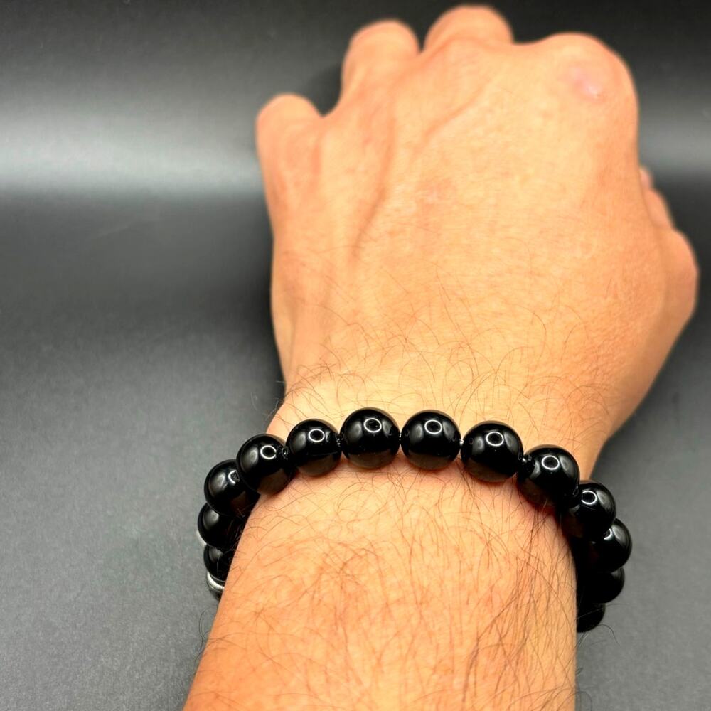 Blackjack BJS244BSO Men's Black Onyx Beaded Bracelet Stainless Steel NIBWT - Picture 6 of 15